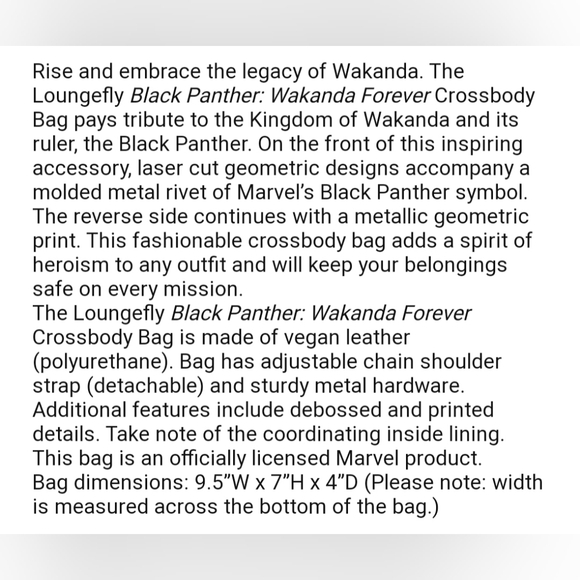 NWT Loungefly Marvel Black Panther Wakanda Forever Crossbody Bag - Picture 17 of 17